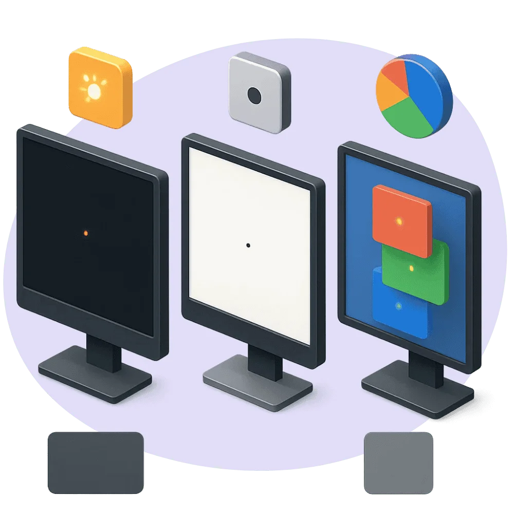 Home 7 When you’re checking for dead pixels, each screen color does something different. A black screen is great for spotting stuck bright dots — like a white or red pixel that shouldn’t be lit. It gives you a clean, dark background so any weird light stands out.
A white screen does the opposite. It helps you spot dark or dead pixels that stay off when they should be bright. It's useful if you're trying to find black dots that aren’t lighting up on a fully lit screen.
Then there’s RGB testing — showing red, green, and blue one at a time. This helps find pixels that are stuck on a specific color. Honestly, the best method is to use all of them. Start with black, check with white, and then run through red, green, and blue to catch everything.